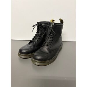 Dr Martens Black Leather Combat Boots Side Zip AirWair Yellow Stitch